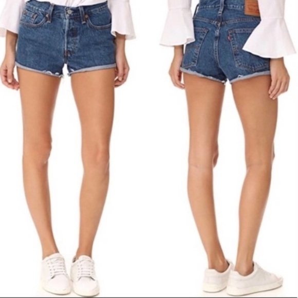 Levi’s 501 White Oak Denim Button Fly Frayed Hem Shorts Women's Size 32 - Picture 1 of 7